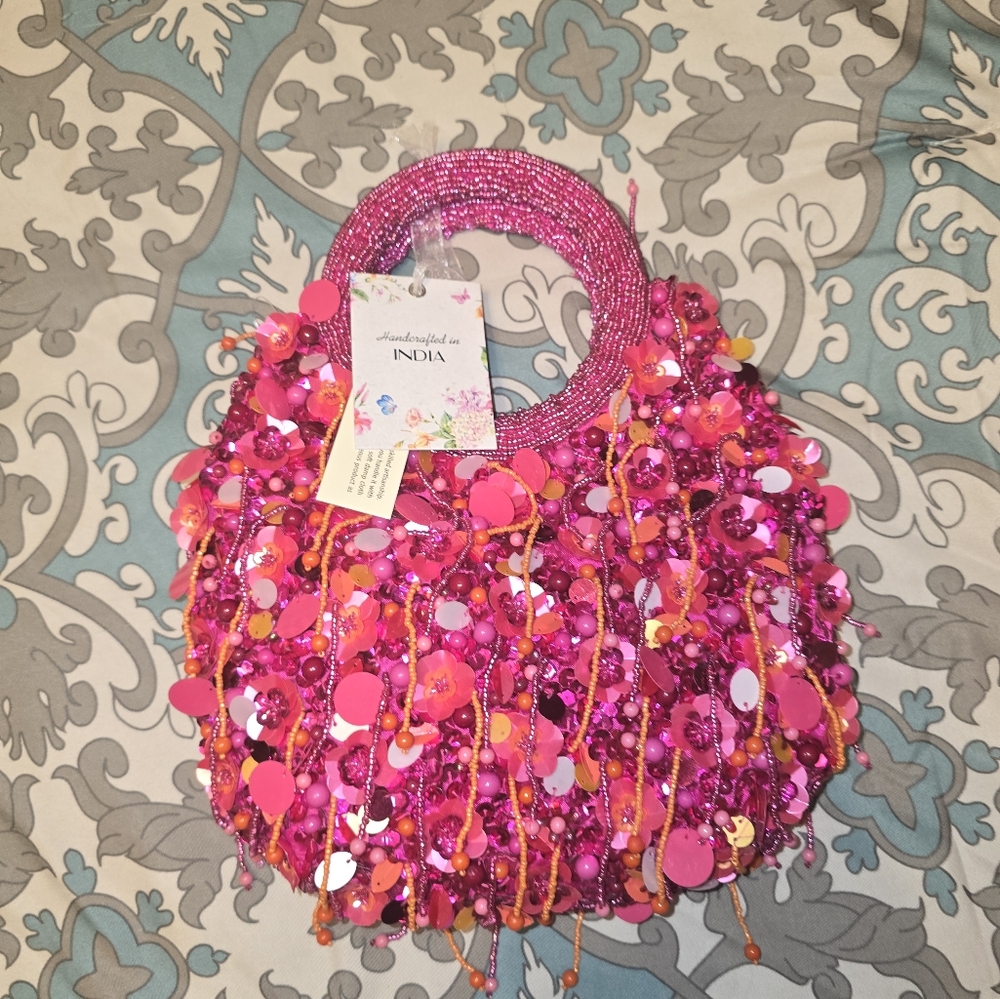 Pink Sequin Beaded Handbag